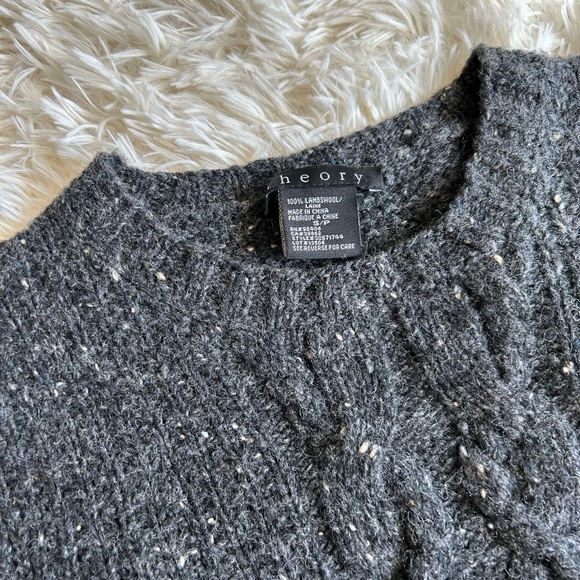 Theory Lambswool chunky cable knit gray crewneck sweater size small - Picture 5 of 7